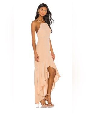 Annie" dress by X by NBD features rhinestone embellishments and a high-low